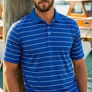 Joe Marlin Unwind Mens Polo Shirt Blue L Embroidered Logo Casual Golf Leisure